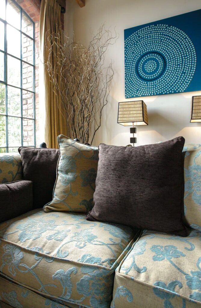 Grade II Listed Bachelor Pad sofa and cushions- Derbyshire-twist interiors