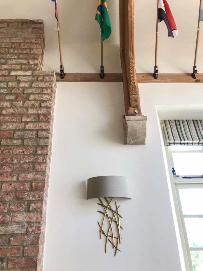 Grade II Listed Converted Old School House wall light with silk shade-Twist Interiors