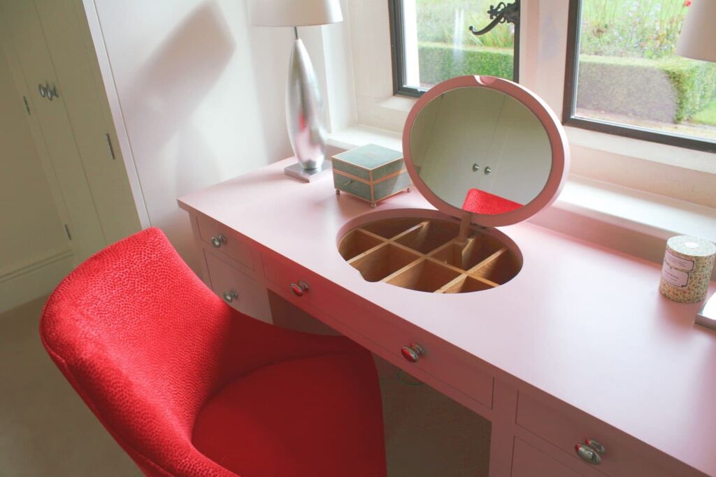 Warwickshire country home bespoke painted dressing room pink table mirror-twist interiors