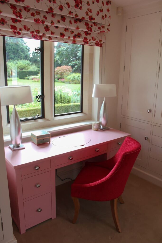 Warwickshire country home bespoke painted dressing room table mirror closed-twist interiors