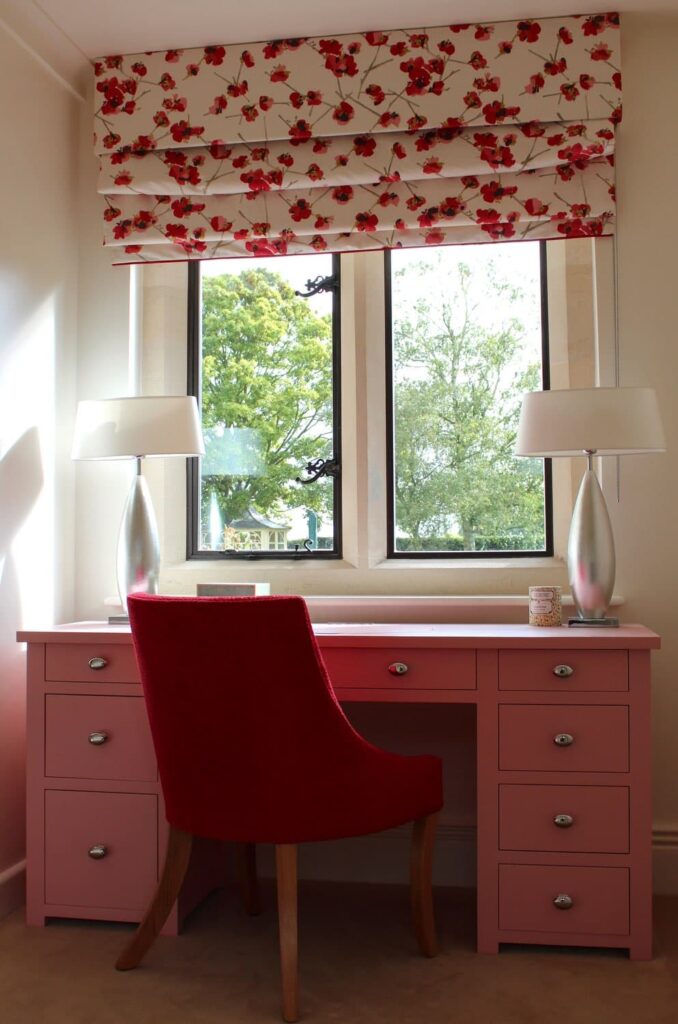 Warwickshire country home bespoke painted dressing room-window roman blind-twist interiors