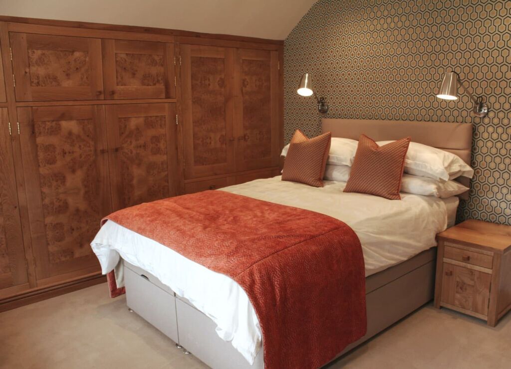 Warwickshire country home boys 1 oak veneer wardrobe and bed bedroom-twist interiors