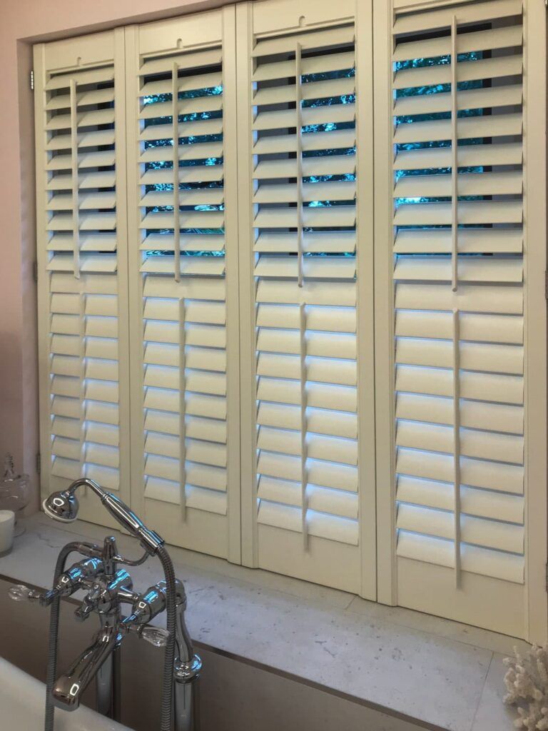 Warwickshire country home pink bathroom shutters-twist interiors